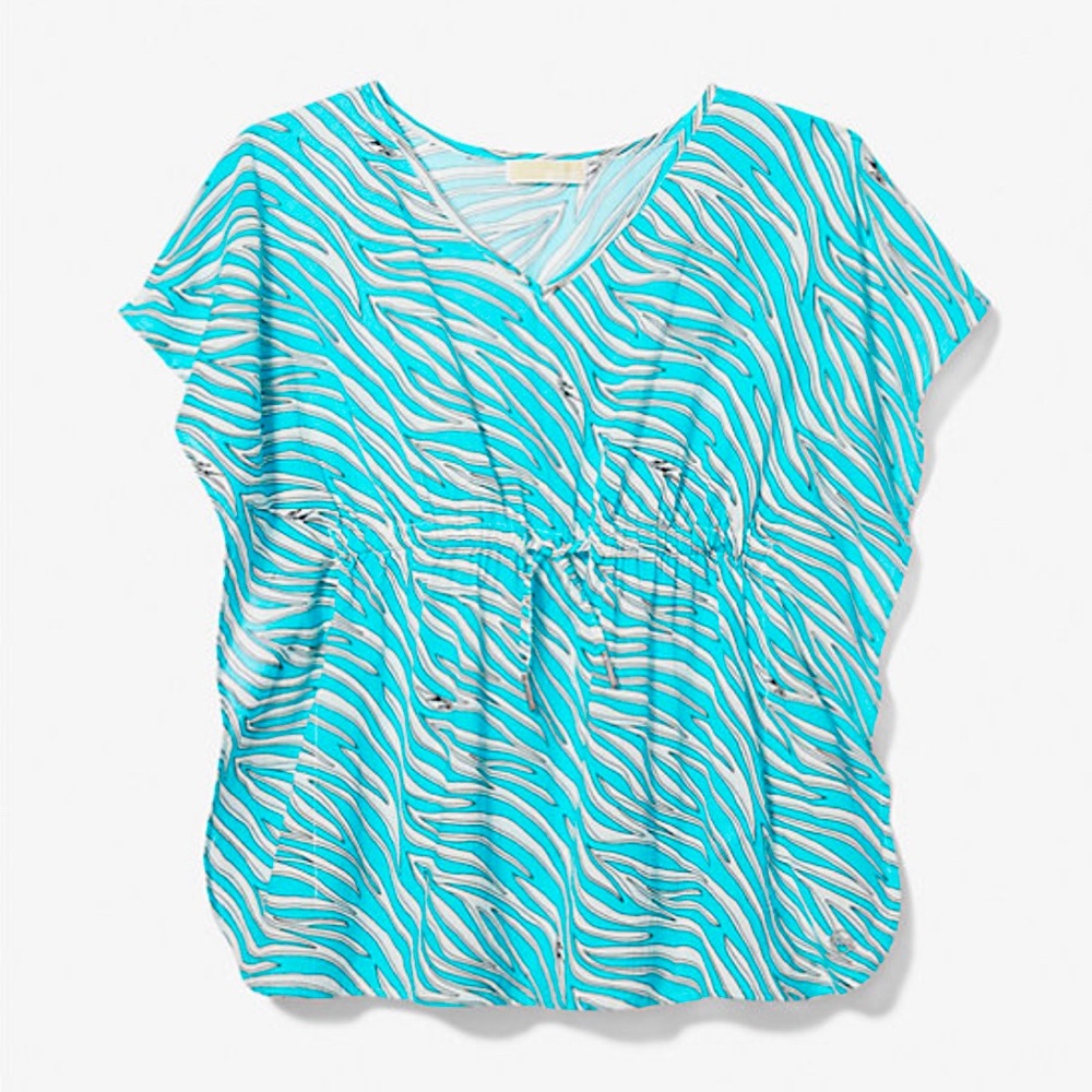 Michael Kors Teal Blue Zebra Print Sequin Top